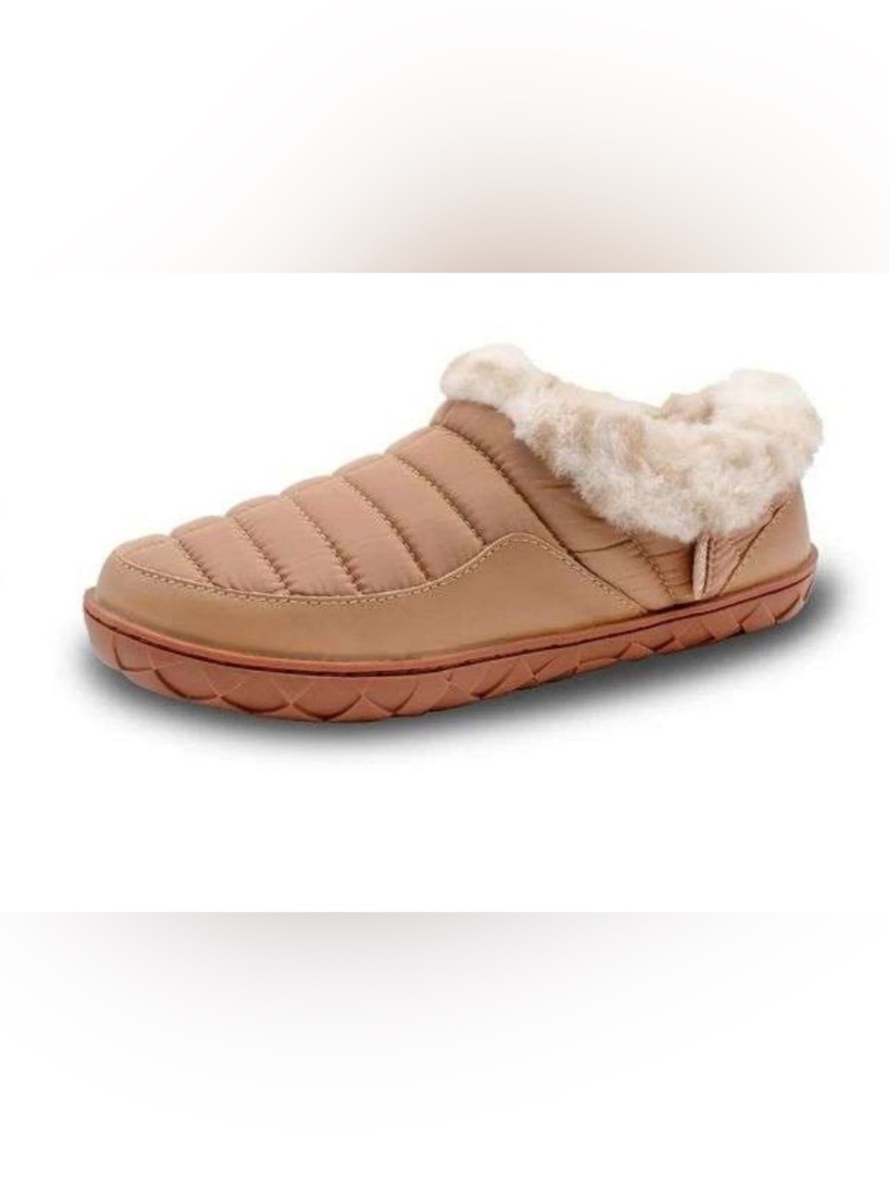 Flojos Women's Quilted Slide Slipper with Faux Fur Trim - Beige